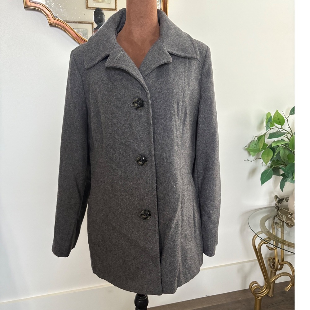 London Fog Women's Gray Wool Blend Coat Jacket Classic Pea Coat Medium‎